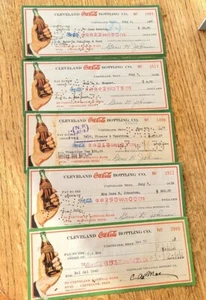 Very Colorful Cleveland Coca Cola Bottling Co. Checks 1930's  the HAND W/ BOTTLE - Picture 1 of 4