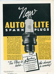 1936 Original AUTO-LITE SPARK PLUGS 2-Color Ad.  Ignition Engineered.  Toledo OH - Picture 1 of 1