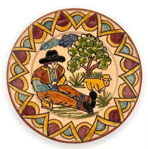 Redondo Pottery Decorative Plate Vintage 1970s Farmer & Sheep Signed Jeremias - Picture 1 of 15