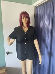 Atlantique 100% silk Black blouse S-M from Nordstrom Vintage - Picture 1 of 7