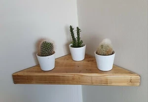 RUSTIC CHUNKY RECLAIMED WOODEN CORNER SHELF SHELVES BESPOKE 43cm WITH BRACKETS - Picture 1 of 6