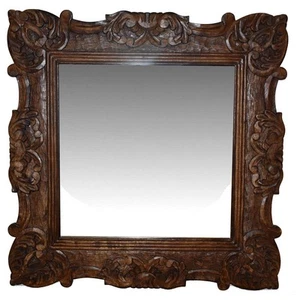 WOODEN WALL MIRROR - DECORATIVE WALL MIRROR - WALL DECOR  - WALL MIRROR -MIRROR - Picture 1 of 1