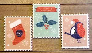 3 Christmas Theme Stamp Sewing Buttons Crafting Wood 2 Hole 1.5" x 1-1/8"  - Picture 1 of 2