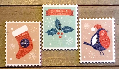 3 Christmas Theme Stamp Sewing Buttons Crafting Wood 2 Hole 1.5" x 1-1/8"  - Image 1 of 2