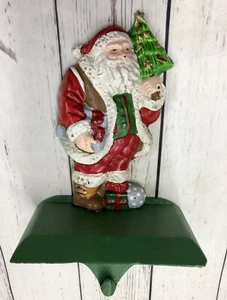 5 1/4" Vtg Cast Iron Christmas Santa Claus w/Tree Mantel Stocking Holder  - Picture 1 of 1