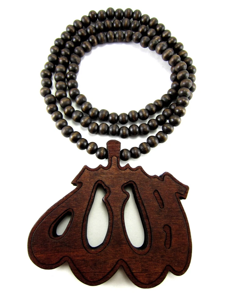 COLLAR COLGANTE DE MADERA ALLAH ISLAM MUSULMÁN PIEZA 36" CADENA CUENTAS BUEN ESTILO MADERA Foto 1 de 1
