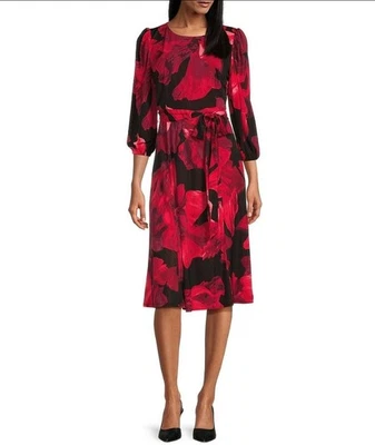 Nwt Kasper Floral Print Fit & Flare  Dress Size 1X Red, Black $109 - Image 1 of 4