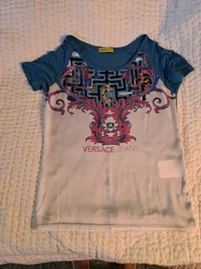Versace Jeans Women's Satin Front And Cotton Back T Shirt Size 10-12 - Picture 1 of 5