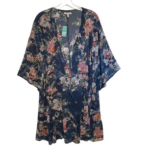 Maurices NEW Floral Tiered Kimono Womens XXL Blue Lightweight Coverup Topper NWT - Picture 1 of 8