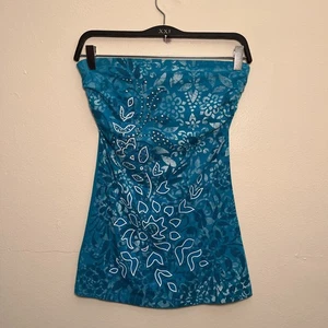FANG Vintage 90s Early 2000s Boho Tribal Indie Sleaze Tube Top, Teal - M - Bild 1 von 8