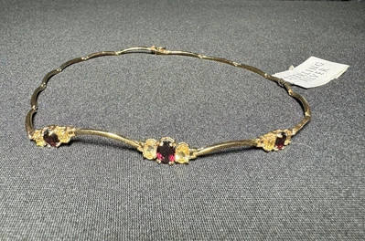 Collar Clásico Dorado Citrino Rojo Granate Escaleo Oro Sobre Plata de Ley Foto 1 de 4