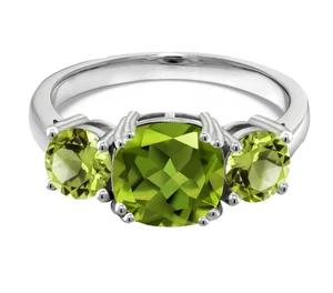 3.40 Ct Natural Peridot August Birthstone Three Stone Ring 925 Sterling Silver - Picture 1 of 5