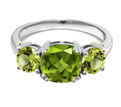 3.40 Ct Natural Peridot August Birthstone Three Stone Ring 925 Sterling Silver - Image 1 of 4