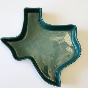 Texas State Shaped Handmade Pottery Serving Tray Chip Dip Plate Turquoise Teal - Picture 1 of 7