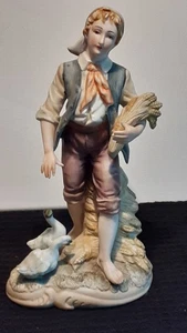 Lefton China Bisque Porcelain Farmer W/Geese “JAMES” Figurine 8" Figure KW374 - Picture 1 of 10