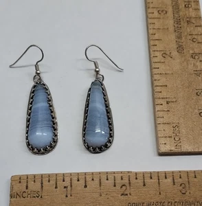 Light BLUE - silver tone frame or trim - pierced EARRINGS - listing #7770 - Picture 1 of 9