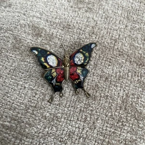 Vintage Butterfly Brooch Pin with Glitter Enamel on Gold Tone - Picture 1 of 4
