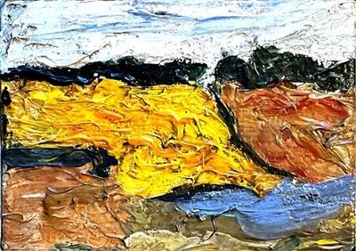 Norddeutscher Maler „Landschaft mit Rapsfeld und Wasserlauf“ Expressives Gemälde - Bild 1 von 4