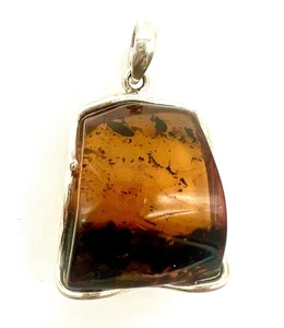 Vintage Sterling Silver & Honey/Cognac Amber Pendant        15.26 Grams - Picture 1 of 6
