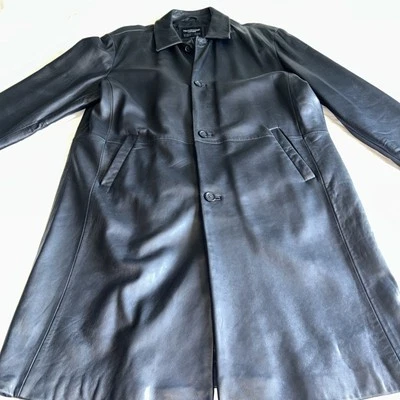 Pronto Uomo Lambskin Leather Jacket Coat Men Lg Full Length Black Pockets EUC - Image 1 of 4