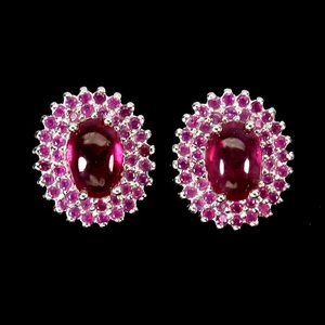 925 Sterling Silver Earrings Oval Ruby 7x5mm Ruby Natural Gemstone Jewelry - Picture 1 of 14