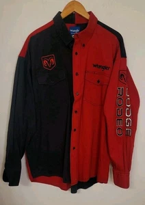 Vtg Wrangler Shirt 2XL Lngslv Button Up Western Cowboy Dodge Rodeo Ram Black Red - Picture 1 of 6
