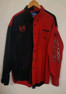 Vtg Wrangler Shirt 2XL Lngslv Button Up Western Cowboy Dodge Rodeo Ram Black Red - Image 1 of 4