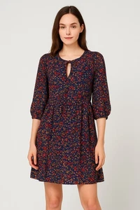 Vestito Babydoll NUOVO Donna 12 Multicolore Stampa Floreale Arruffato Casetta Contadina - Foto 1 di 24