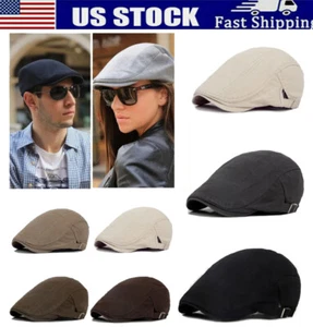 Men's Solid Cotton Gatsby Cap Golf Driving Cabbie Beret Newsboy Ivy Hat - Picture 1 of 21