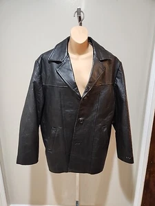 Cougar Men's Black Long Sleeve Pockets Leather Full-Zip Biker Jacket Size Medium - Picture 1 of 12