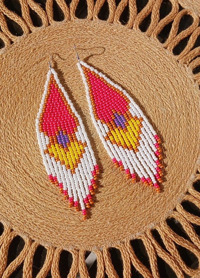 Hand made czech glass beaded earrings 14th Anniversary gift hook back earrings  - Image 1 of 1