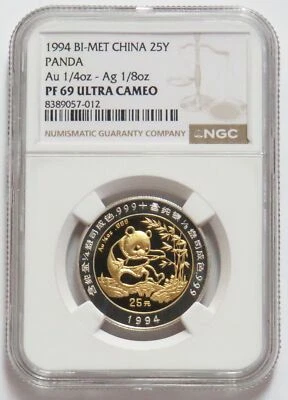 1994 BI-METAL GOLD SILVER CHINA 25 YUAN PANDA NGC PROOF 69 ULTRA CAMEO - Image 1 of 2