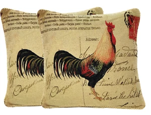 2 PC 18" Home Decor Vintage French Rooster Mail Love Throw Pillow Cushion Cover - Picture 1 of 7