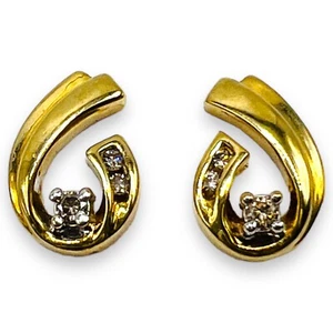 0.15Ct Natural Diamond 10k Yellow Gold Woman Stud Earrings - Picture 1 of 7