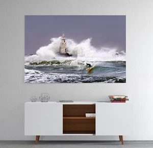 Canvas print Print Framed Wall Art Surfing around Lighthouse Home Decor Picture - Imagen 1 de 2
