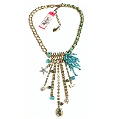 NUEVO CON ETIQUETAS Collar Betsey Johnson CÁSCARA IMPACTADA Tono Dorado Adornado Hueso de Pez - ¡RARO! Foto 1 de 4