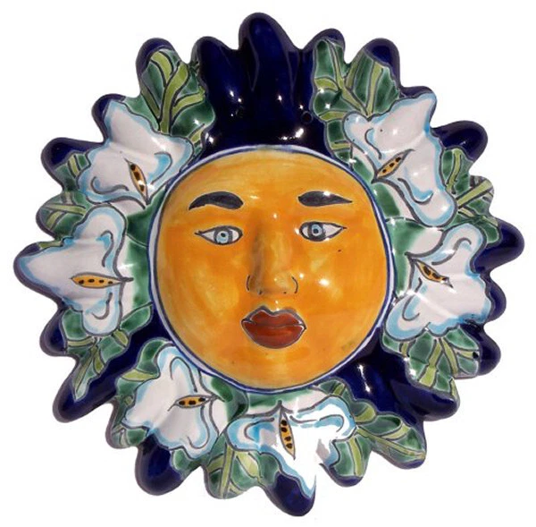Mexican Handmade Garden Pottery Talavera Wall Ceramic Lily Sun Face 9" - Image 1 of 1