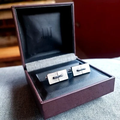 Dunhill Sterling Silver 925 With Leather Cufflinks With Sign - Image 1 of 4
