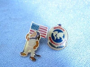 2 1990 Pins ~ Mascot Unitus the Lion ~ Flag ~ American - Picture 1 of 4