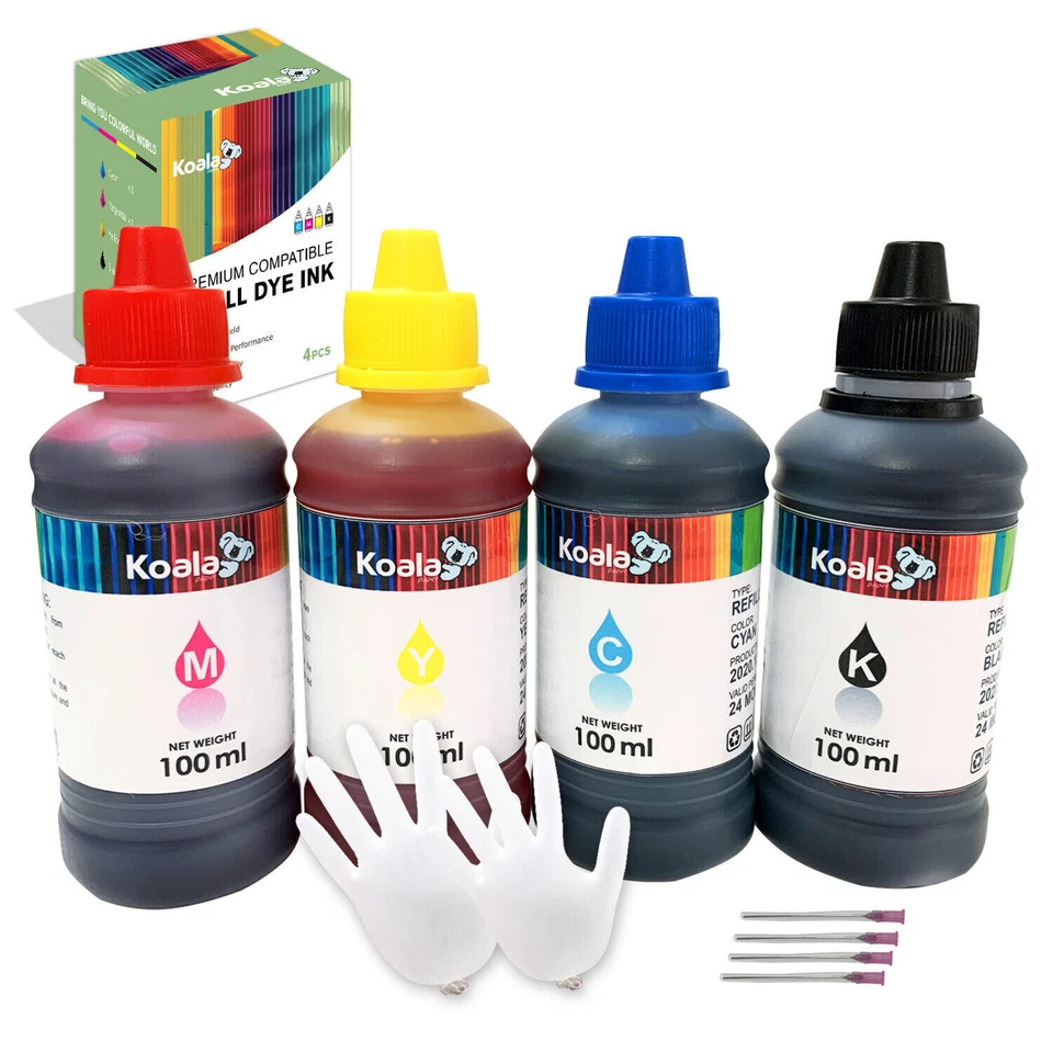 Koala Ink Refill Kit 400ml For HP (Cyan, Black, Magenta, Yellow)
