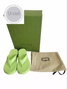 Gucci Sandal Tarifa Green Logo Debossed Platform Flip Flops UK 38 - Picture 1 of 10