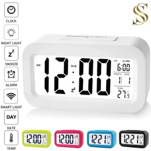 New Digital Bedside LED Snooze Alarm Clock Time Temperature Day/Night Mode Clock - Picture 1 of 15