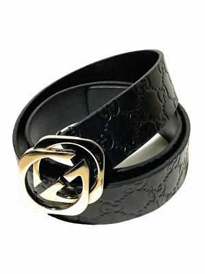 Cinturón Gucci Negro Guccissima Cuero Plateado Enclavamiento Cuadrado G 90/36 Foto 1 de 4