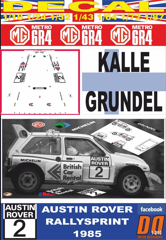 DECAL MG METRO 6R4 KALLE GRUNDEL AUSTIN ROVER RALLYSPRINT 1985 (08) - Image 1 of 1