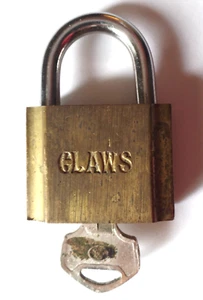 Vintage Brass CLAWS HARDENED SHACKLE PADLOCK Lock & Key - Picture 1 of 7