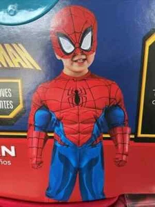 Rubies Marvel Spiderman 3T/4T Costume Muscle Chest Padded Suit Mask & Gloves - Picture 1 of 5