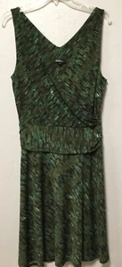 AGB Women Dress Size 12 Greens Brown Multi Faux Wrap Empire Waist 204 - Picture 1 of 8