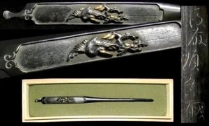 Grúas antiguas de la era Edo de Japón firmadas por Goto Junjo Kogai Shakudo Caja espada armadura  - Imagen 1 de 7