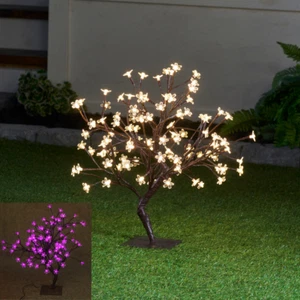 22 In H Artificial Bonsai Tree Decor W White/Pink LED Floral Lights Table Lamp - Picture 1 of 8