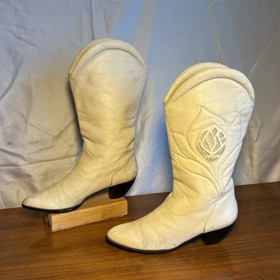 Vintage Eclisse Cream Leather Western Floral Cowgirl Boots Women’s 7.5 - Image 1 of 4